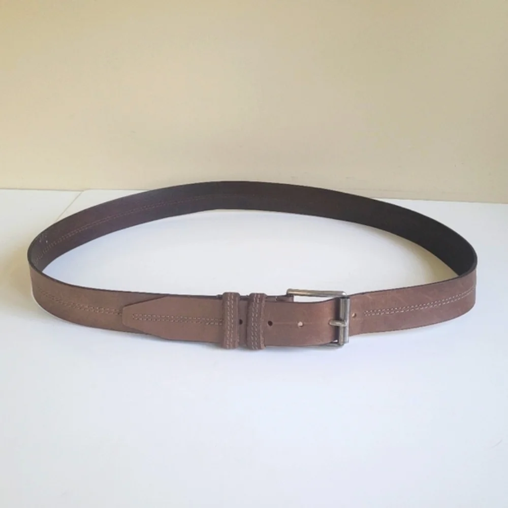 14th & Union Brown Genuine Leather Belt W Silver Square Buckle 44
